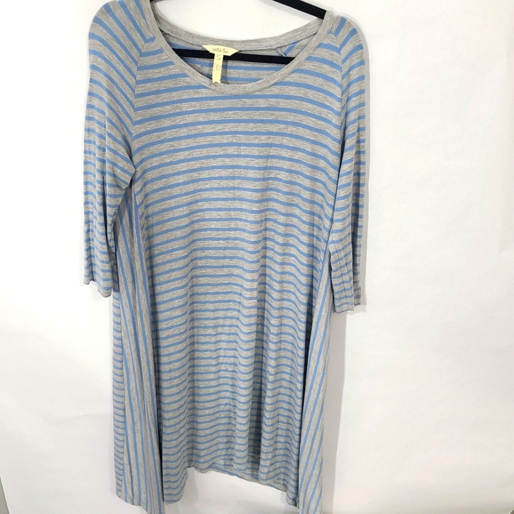 Matilda Jane Women's Size Large L Striped Gray‎ and Blue Dress